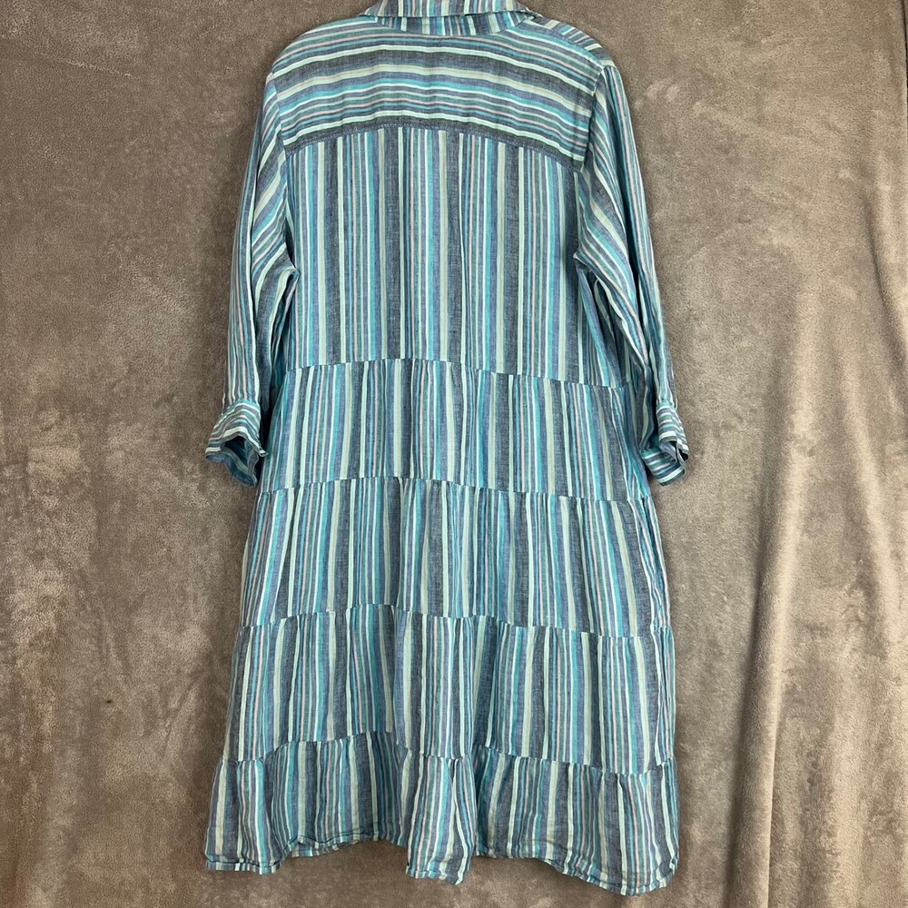 Soft Surroundings Tiered Midi Dress Womens XL Striped 100% Linen Resort - Picture 8 of 9